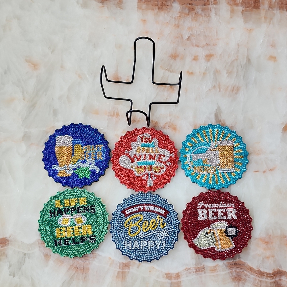 Finished Diamond Painting Wooden Colorful Beaded Coaster Set for Parties